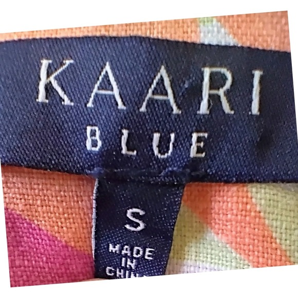 Kaari Blue Top S Small Peach Pink Tropical Leaf Print Linen Blend Cutout Tank - Picture 4 of 5